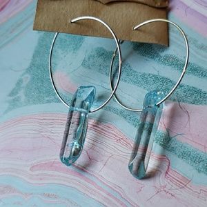 Hoop earrings, crystal hoops, boho baby blue hoops